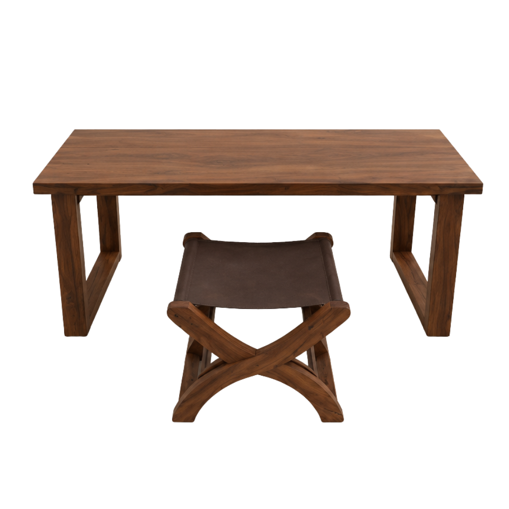Juego de Mesa 'Esmeralda' | Madera Tzalam y Cuero